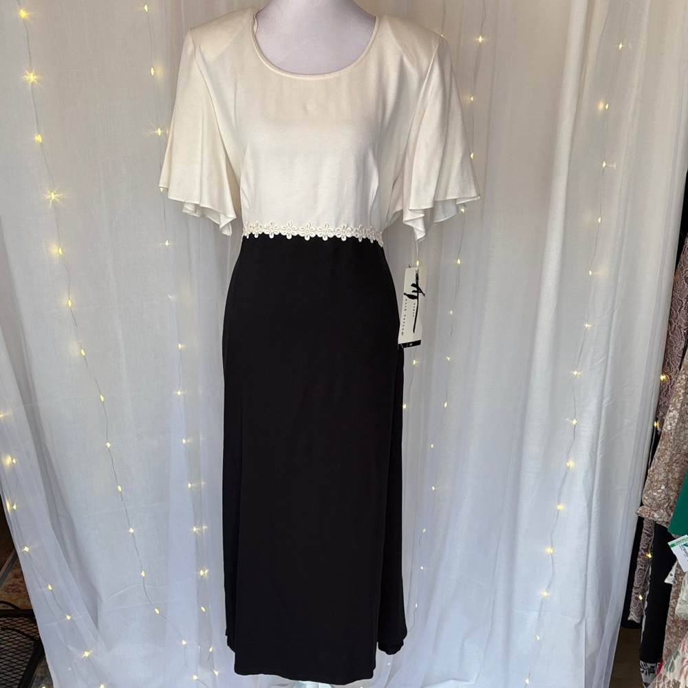 Two-Tone Cream and Black Maxi Skirt Dress with Lace Waist